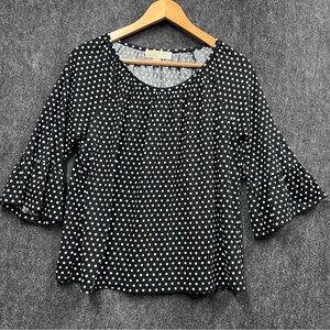 Michael Kors Women's Ruffle 1/4 Sleeve Polka Dot Blouse Black Size M